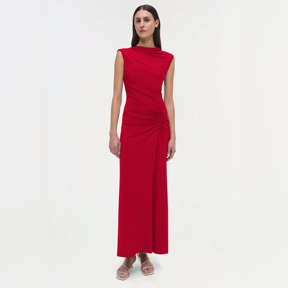 SIMKHAI Acacia Sleeveless Midi Dress Fuschia Pink Sz M Cowl Neck Stretch Ruched - Picture 1 of 8
